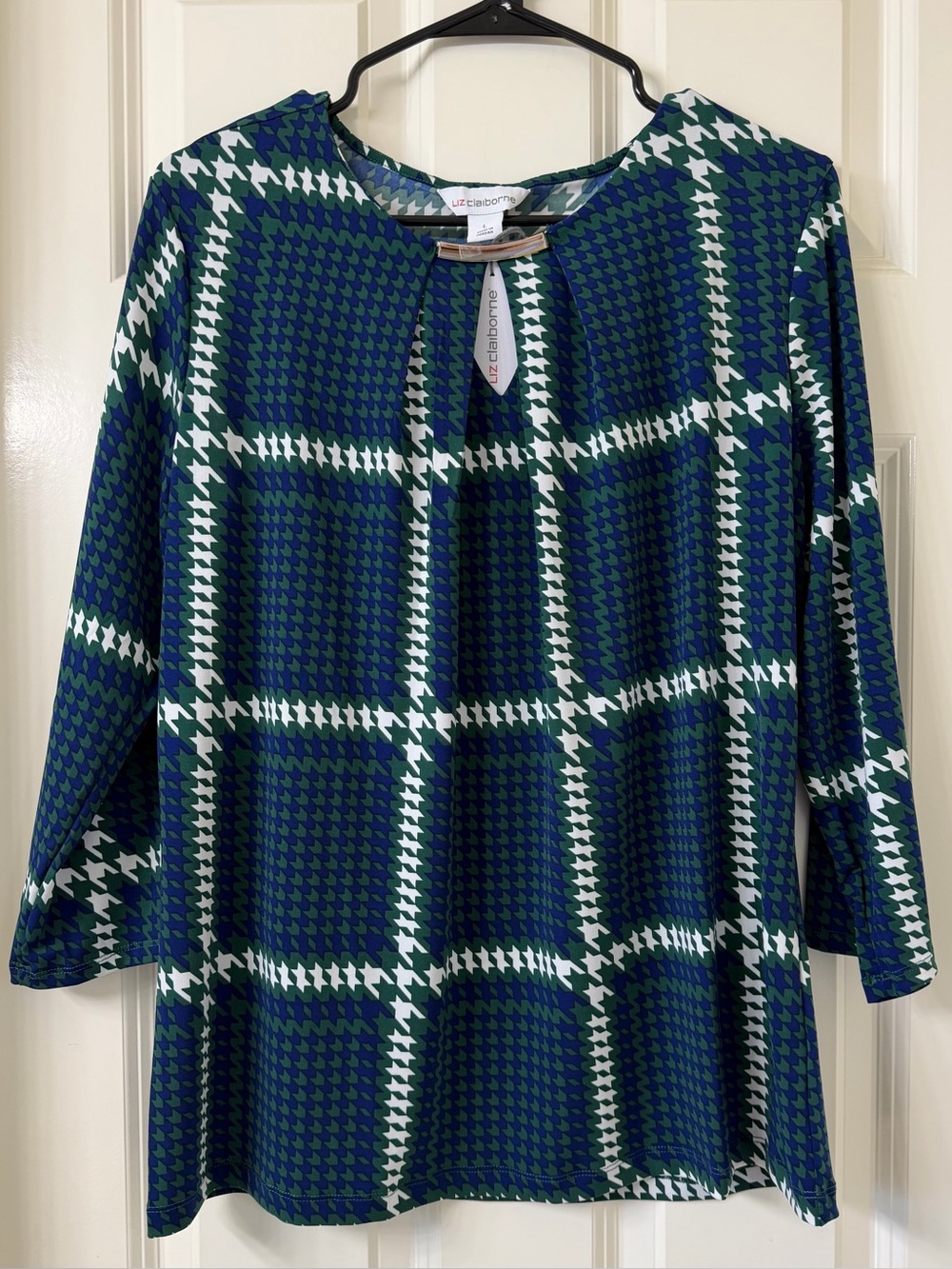 Liz Claiborne - Blue, Green & White Plaid Top - Large - NWT!